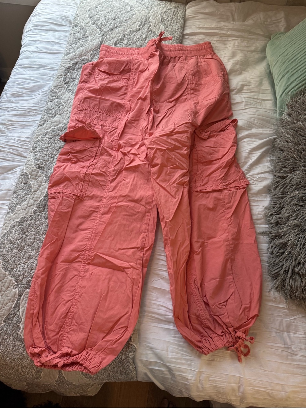 aerie Coral Pink Cargo Joggers with Drawstring Ankles